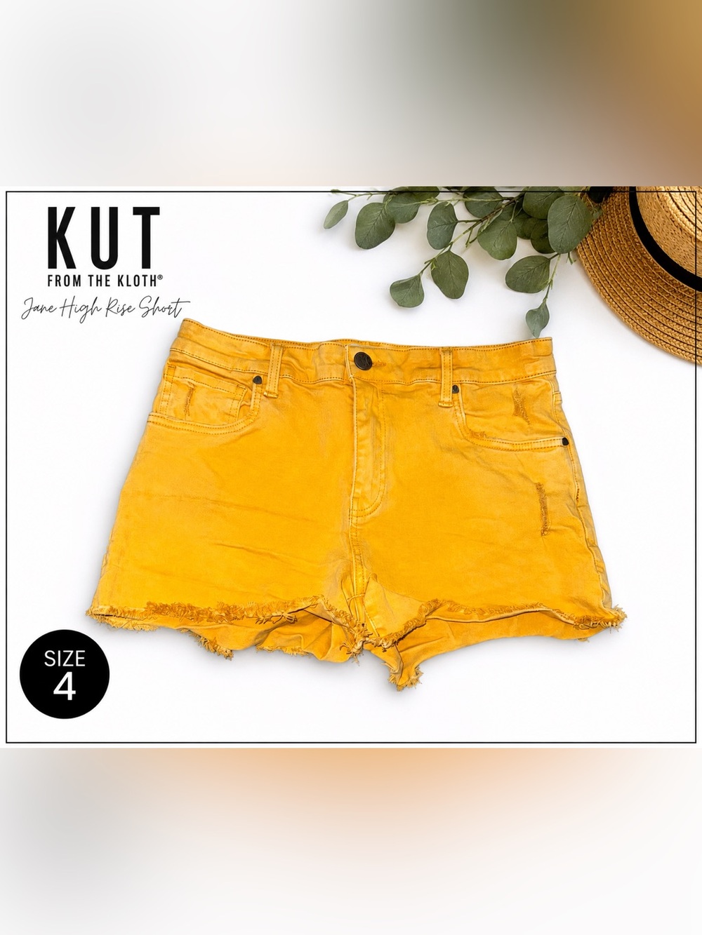 KUT From The Kloth Jane High Rise Mustard Frayed Hem Shorts Size 4